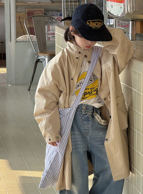 奶酪与喵童装男童风衣2026年春款韩版长款棉布透气中大童长款外套