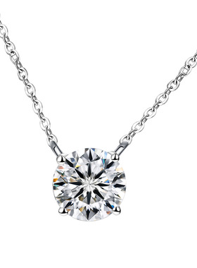 一克拉莫桑石吊坠工厂批发纯银S925简约时尚四爪款莫桑吊坠项链