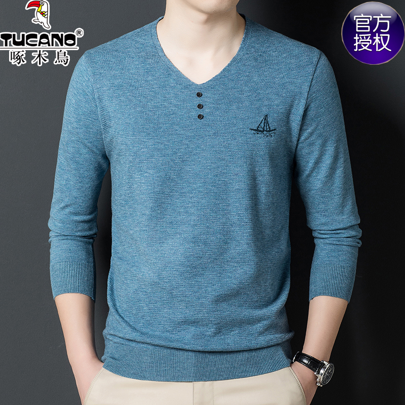 啄木鸟套头羊毛衫V领薄款T恤正品