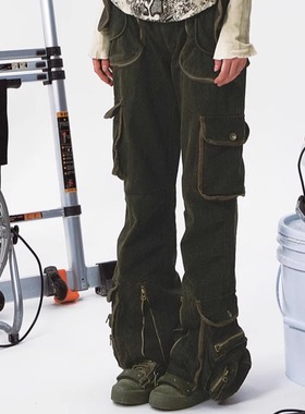 99PERCENT多口袋重工洗水女低腰设计感街头休闲工装裤堆堆炮弹裤