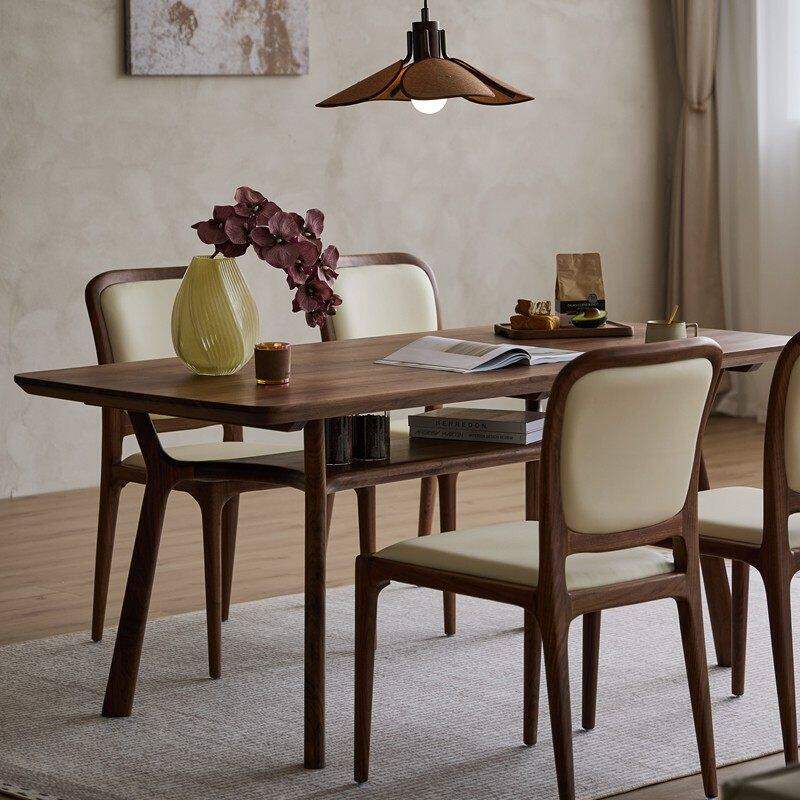 梦天然北美黑胡桃木餐桌方桌长方形双层原木北欧日式中古风家具