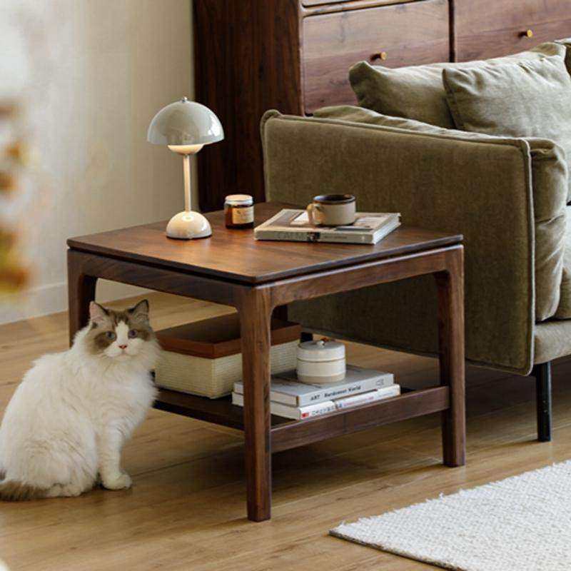 北美黑胡桃木实木家用沙发边几角几方几双层茶几中古风客厅小户型