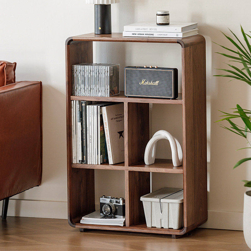 梦天然|北美黑胡桃木实木书柜储物柜置物架沙发边柜边柜小书架