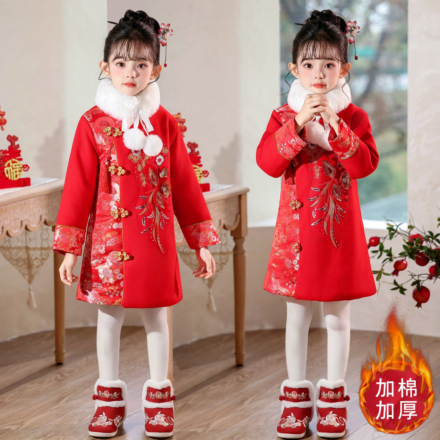 元旦儿童加绒加厚拜年服汉服旗袍