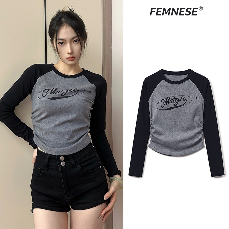 ins百搭好看的短款圆领长袖T恤女