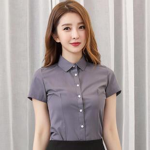 女修身 春夏工装 职业正装 2024新款 工作服 蓝色衬衣长短袖 灰色衬衫