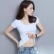 2024夏季 圆领纯棉紧身上衣打底衫 新款 显瘦半袖 修身 白色t恤女短袖