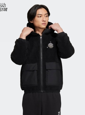 阿迪达斯三叶草男子运动休闲连帽羊羔绒夹克外套HS2004-2005-2006