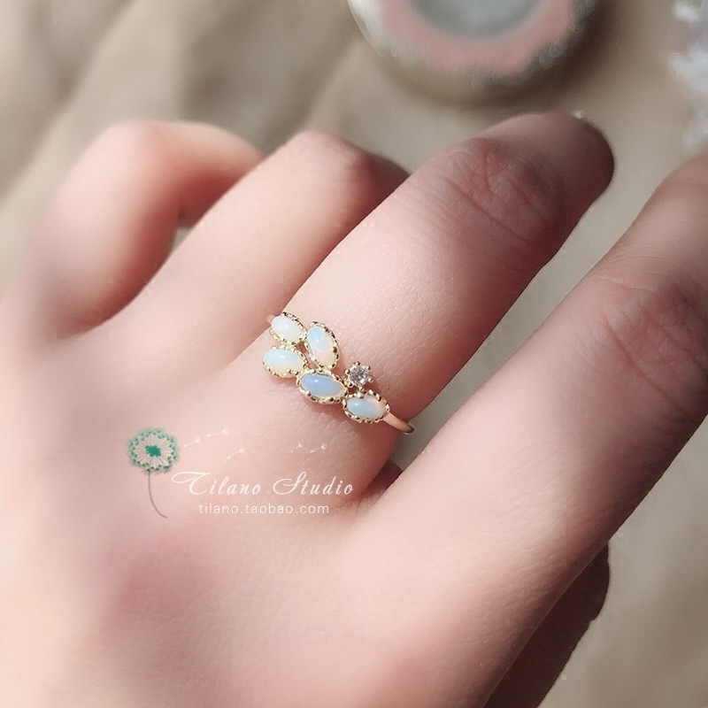 橄榄枝天然马眼镀金叠戴百搭戒指