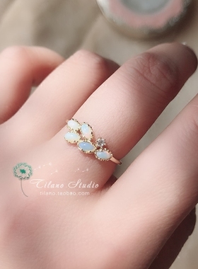 橄榄枝天然马眼镀金叠戴百搭戒指