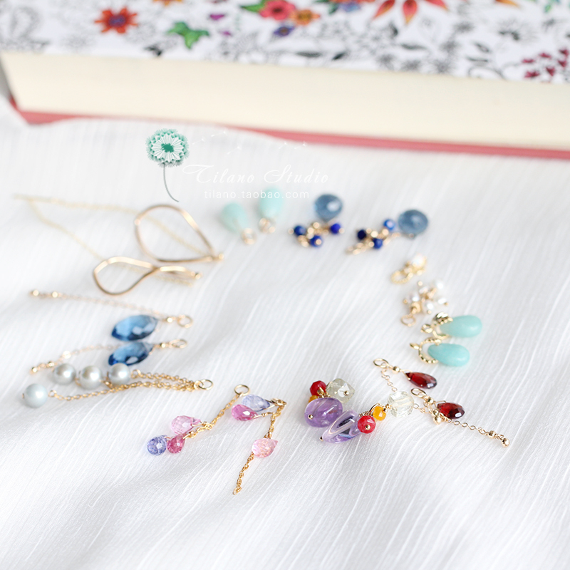 手工吊坠耳环14k日系天然石女