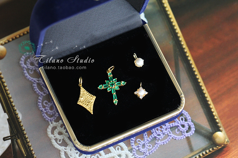 迷你十字架菱形镀金天然淡水珍珠