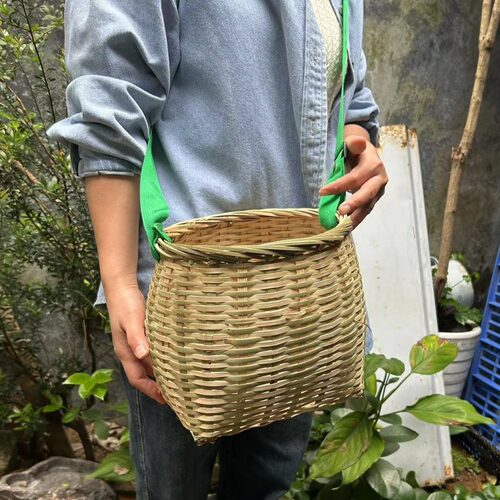 摘茶叶篓子竹编竹制鱼篓竹篮子斜跨背篓演出装饰茶叶篓采茶竹筐 - 封面