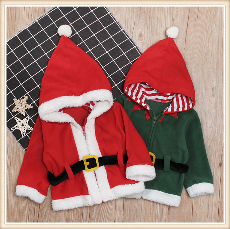 圣诞节宝宝装红色上衣冬季圣诞款男女孩童圣诞节造型连帽加绒外套