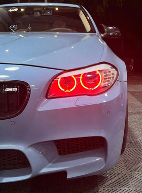 宝马5系F18黄金眼F10改装柠檬黄天使眼LED日行灯红色恶魔眼冰蓝