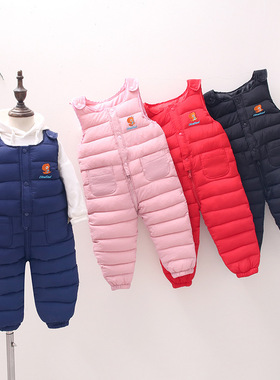 boys winter overalls kids thick pants down cotton trousers