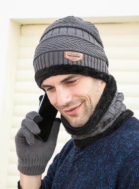 3pcs winter hat men women kids pullover scarf gloves suit