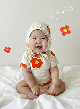 summer newborn baby romper clothes jumpsuit girls hat floral