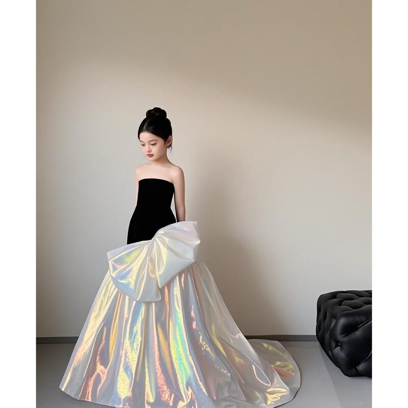 儿童礼服公主裙少女中T台走秀气质女童演出服长款拼色设计感礼服