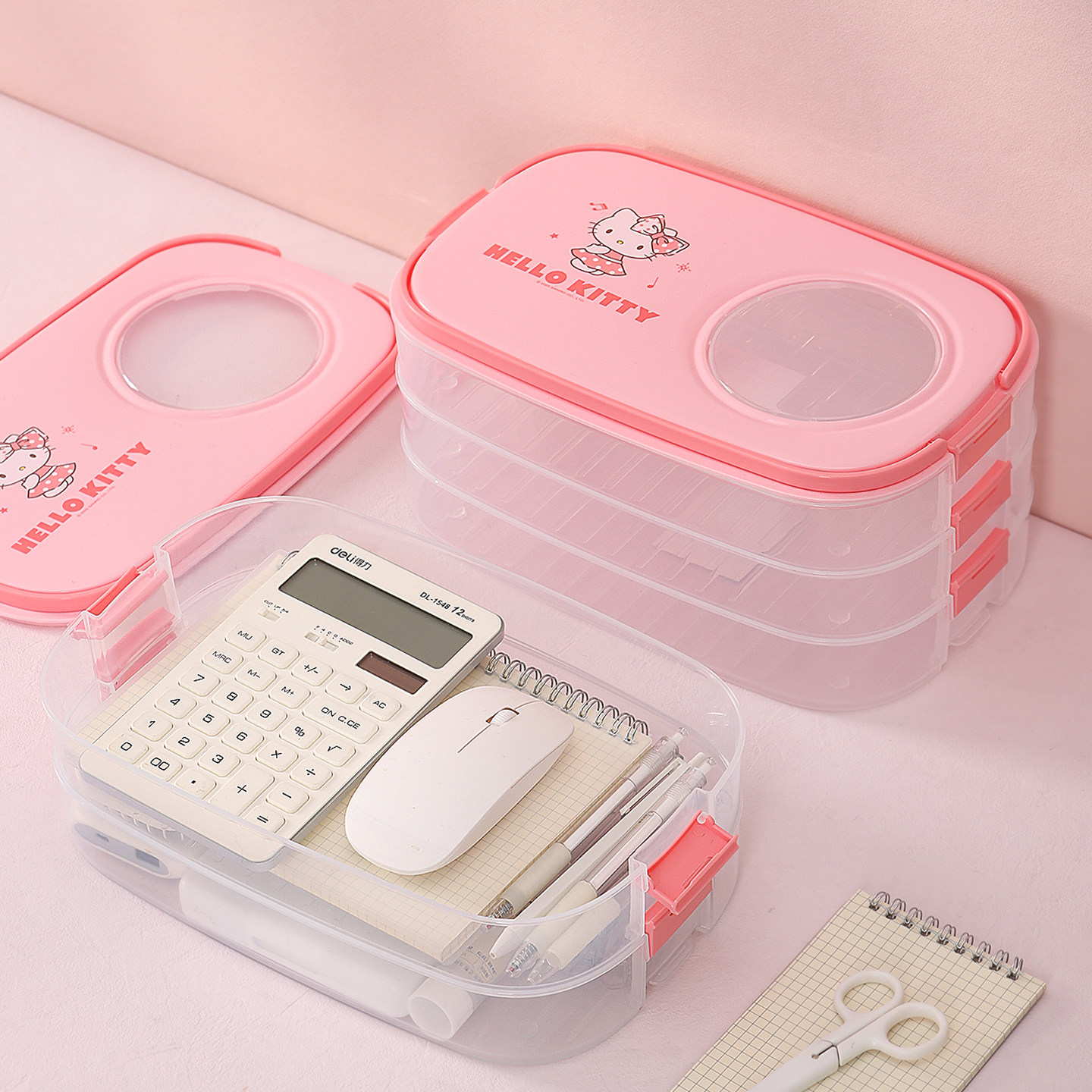 三丽鸥正版手提多层收纳盒大容量透明杂物文件塑料置储物箱整理架