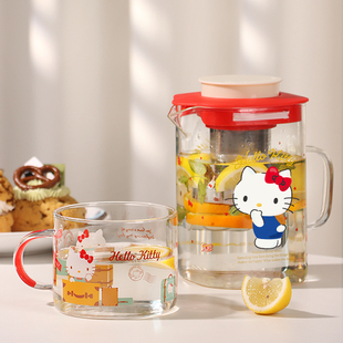 三丽鸥HelloKitty玻璃冷水壶可爱耐高温冰箱冷藏凉水泡茶杯子套装