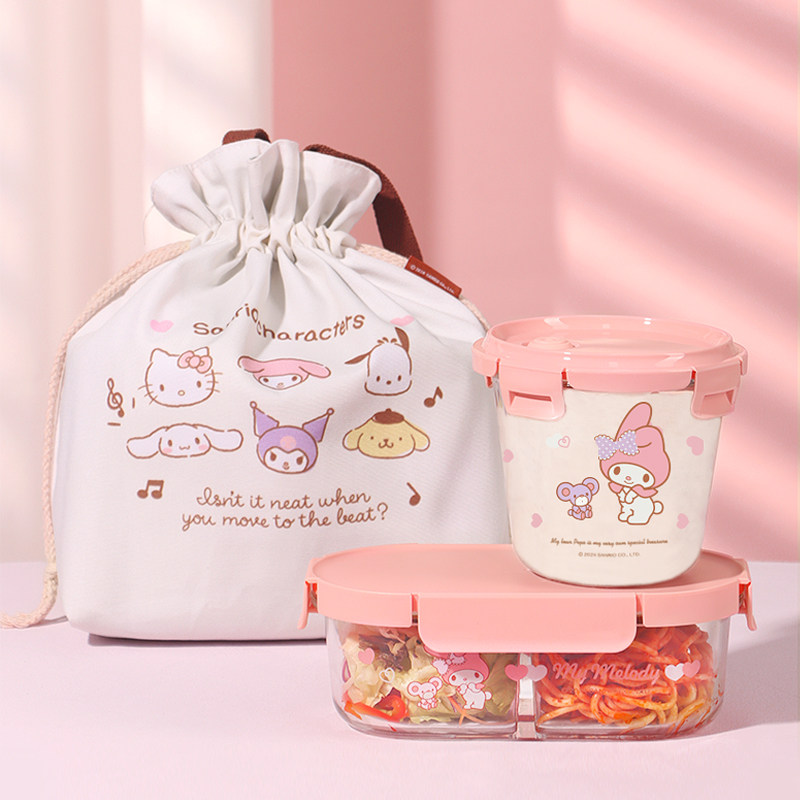 三丽鸥美乐蒂联名玻璃饭盒可微波炉加热专用上班族分隔密封便当盒,餐饮具,保鲜盒,淘宝优惠券,粉丝福利购,淘宝优惠卷