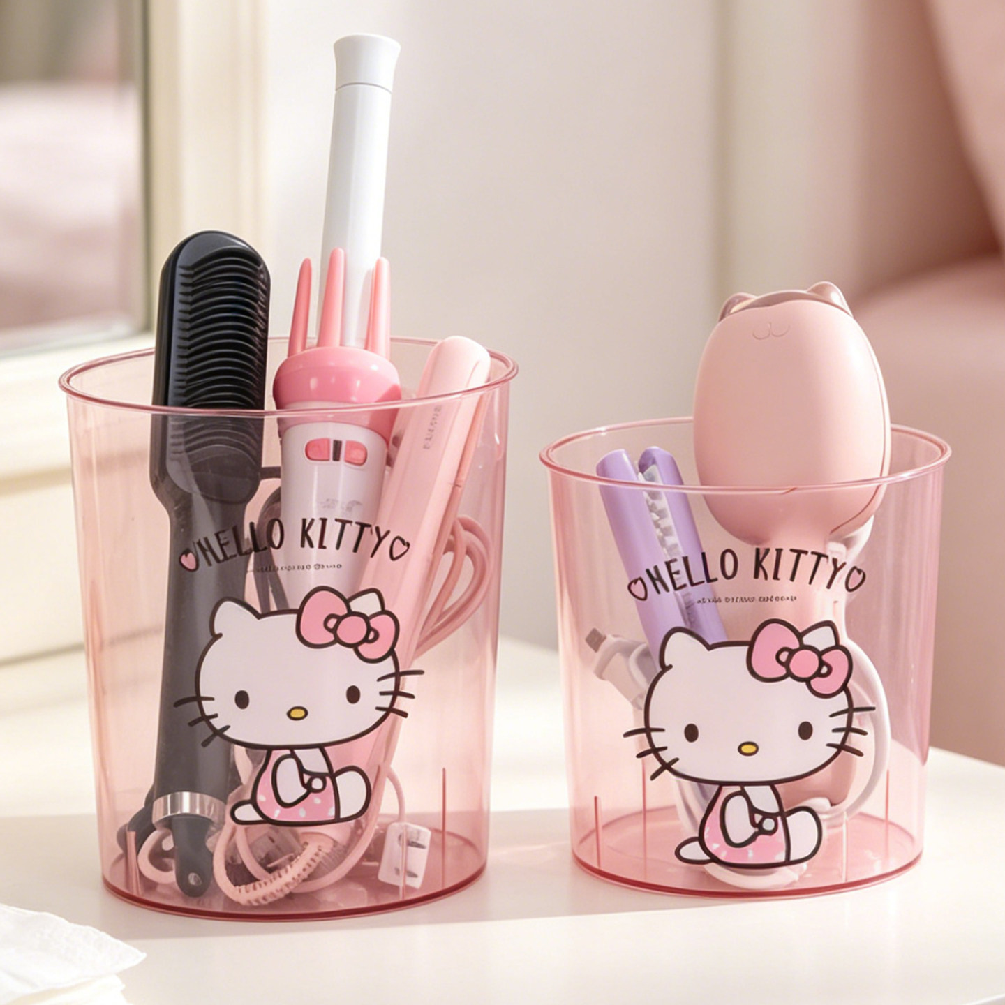 三丽鸥联名卷发棒收纳神器吹风机直板夹隔热防烫桌面梳妆台置物架