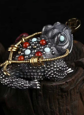 三足金蝉铃铛925纯银吊坠摆件