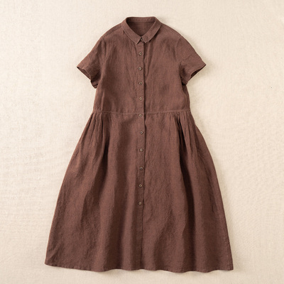 整洗色织亚麻文艺质朴简约连衣裙