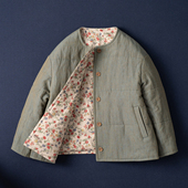 西河自制双色色织亚麻3M新雪丽夹棉两面穿圆领短款 棉服棉衣女