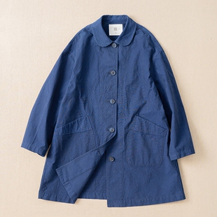 西河自制新品 简约休闲两色纱线色织精密莼棉中长风衣外套女