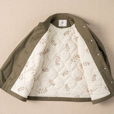 色织纯棉夹棉刺绣短款棉服外套女