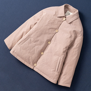 西河自制新品双色色织精密莼棉内里棉95白鹅绒短款羽绒服女