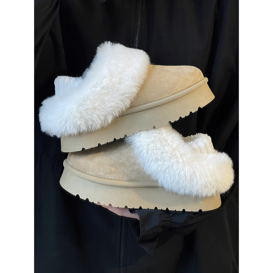 路十三简约韩系毛绒绒小白鞋女2025冬季新款加绒加厚棉鞋勃肯鞋