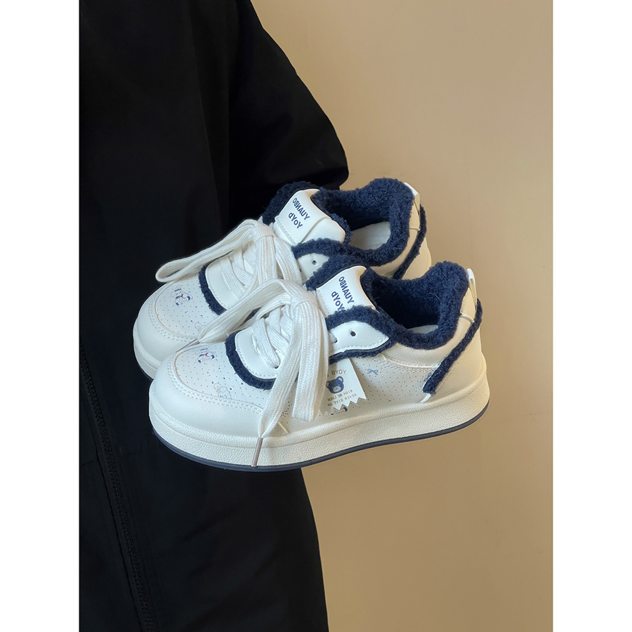 路十三可爱小熊面包鞋女2025冬季爆款加绒板鞋软底学生运动棉鞋