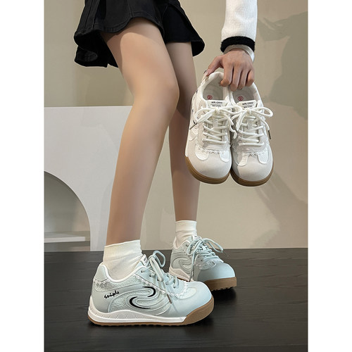 路十三蕾丝德训鞋女款2025秋季新款百搭小白鞋配裙子厚底休闲板鞋