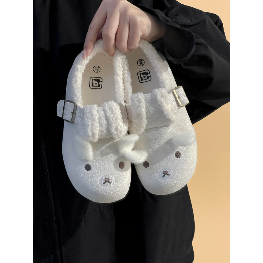 路十三原创可爱熊毛绒绒鞋女2025冬季加绒平底舒适百搭休闲毛毛鞋