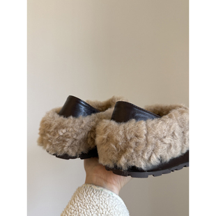 路十三高皮面内增包头半拖鞋女2025冬季新款百搭加绒勃肯棉拖鞋