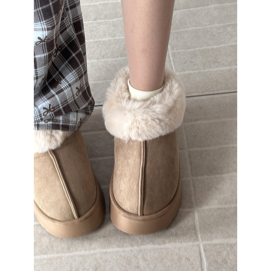 路十三韩系加厚棉鞋女2025冬季新款松糕厚底一脚蹬雪地靴百搭板鞋