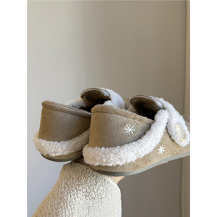 路十三雪花设计勃肯鞋2025冬季新款懒人一脚蹬百搭棉鞋两穿毛毛鞋