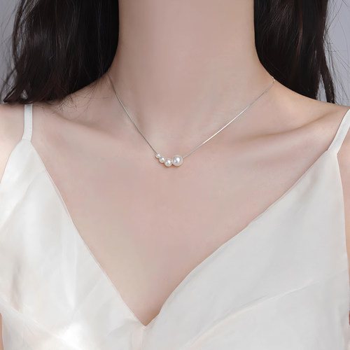 S999纯银珍珠吊坠锁骨项链