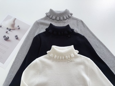 公主秋冬纯棉针织木耳边领打底衫