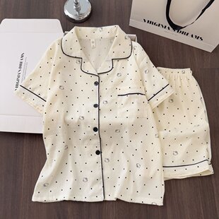 黑点KT猫睡衣女夏季云朵棉短袖短裤套装可爱卡通少女家居服可外穿