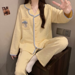 睡衣女款2025新款加厚冬奶fufu空气棉夹层漂亮出门可外穿的家居服