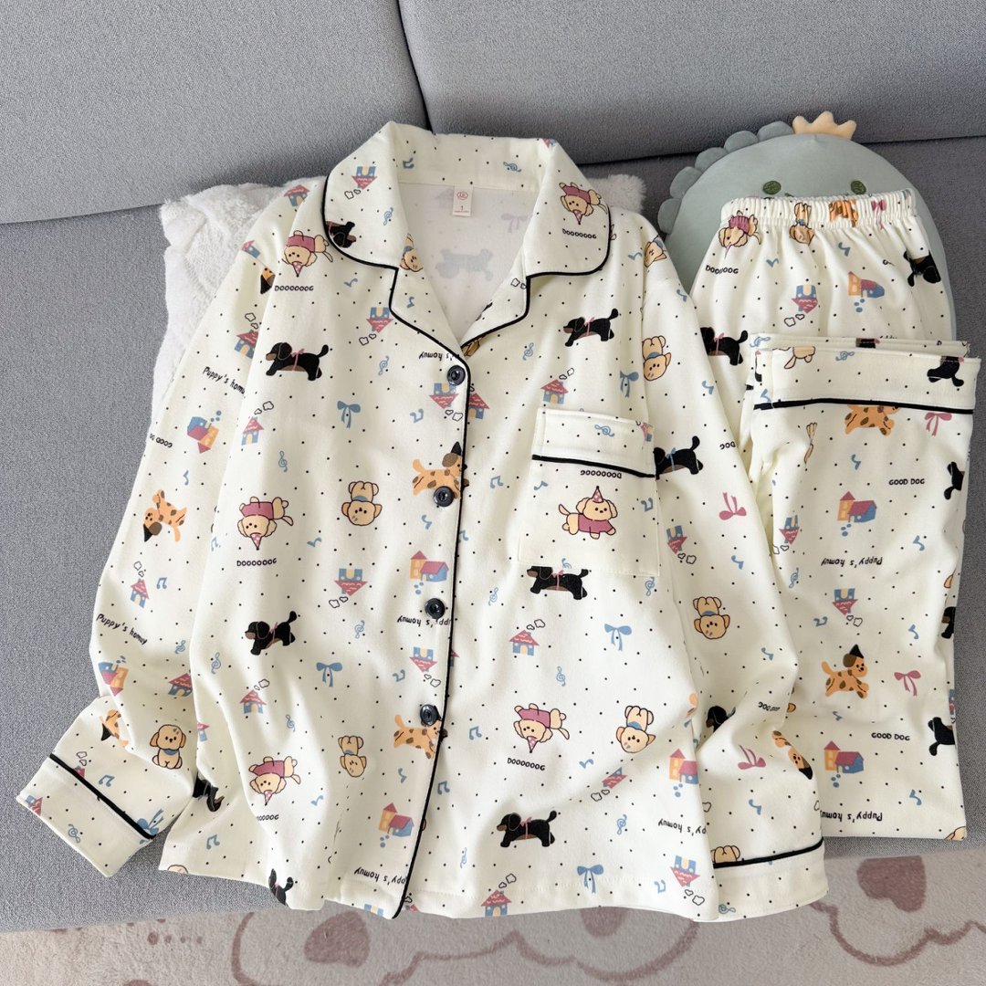 德绒睡衣女2026新款秋冬季可爱卡通小狗加厚保暖可外穿家居服套装