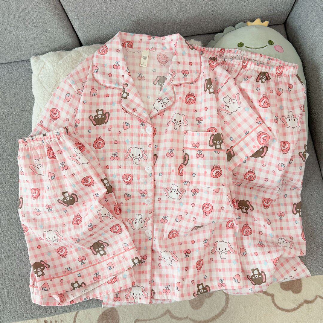 玉桂狗睡衣女夏季云朵棉三件套图片