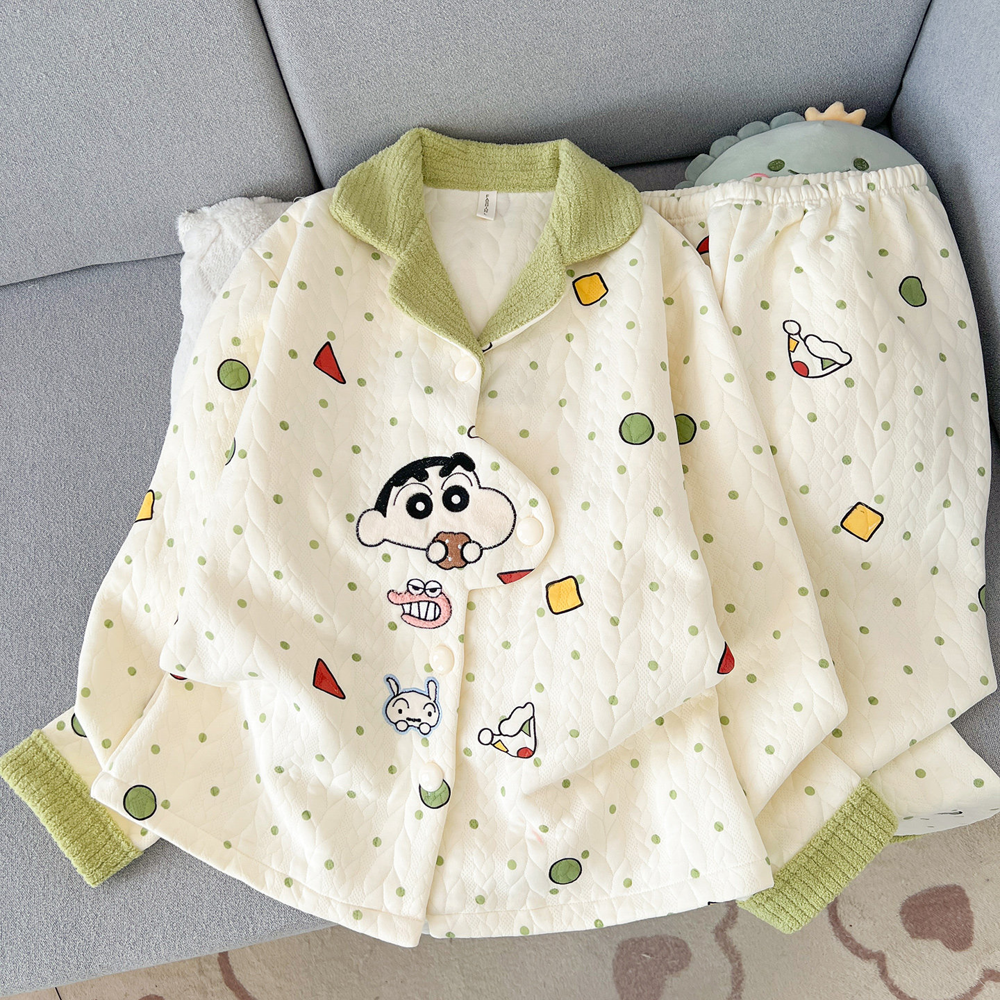 可爱卡通睡衣女款秋冬季新款空气夹层棉加厚保暖家居服套装可外穿