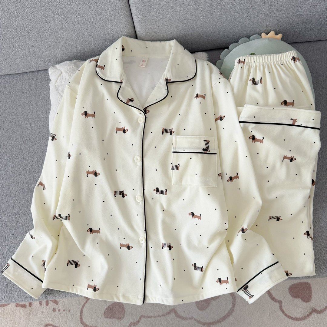 可爱卡通睡衣女2026新款秋冬季德绒加厚保暖甜美风学生家居服套装