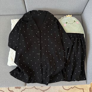 高级感睡衣女款夏韩版黑色星星印花云朵棉家居服女时尚洋气可外穿