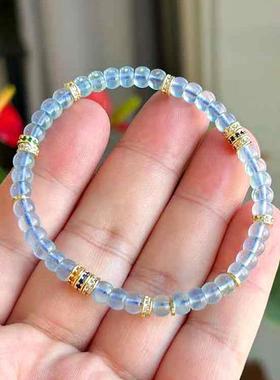 客定实拍天然海蓝宝手串女镶钻老型直切手镯原色水晶手链高级小众